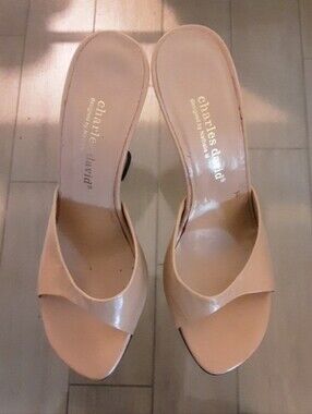 Charles David Beige Open-Toe Slip-On Mules